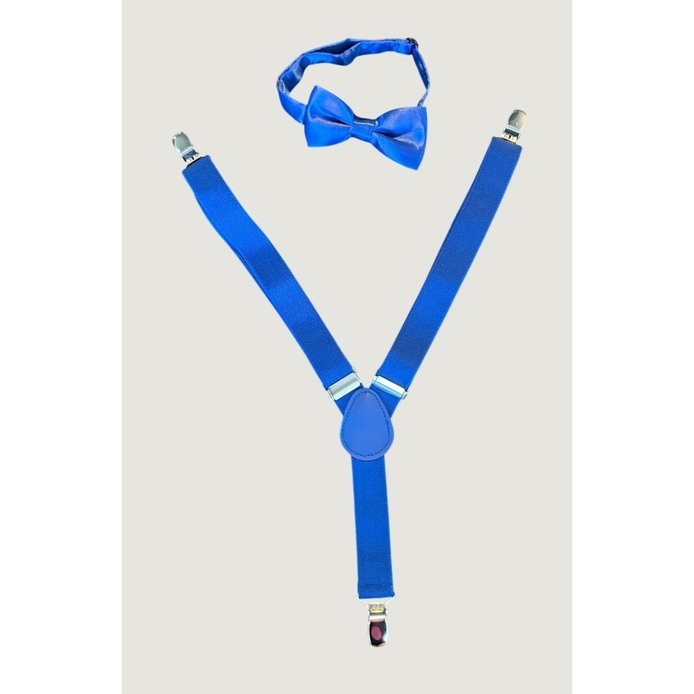 Royal Blue Suspender and Bow Tie Set Y-Back Adjustable Elastic Satin